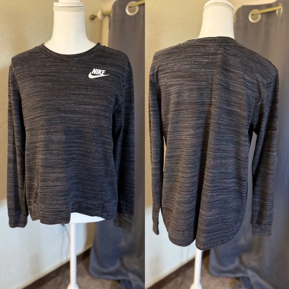 Nike Sportswear Space Dye Long‎ Sleeve Crewneck Top Charcoal Grey M